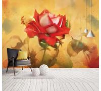 XLMING Minimalist Fresh Beautiful Vintage Hand Drawn Red Rose 3D Wallpaper Silky Texture Home Study Office Grey Dining Room Sofa Bedroom Living Room TV Backdrop-300cm×210cm