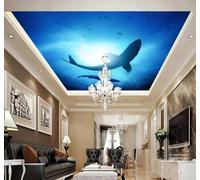 XLMING Minimalist Fresh Blue Underwater World Shark 3D Wallpaper Luxury Silk Study Dining Feature Sofa Grey Bedroom Living Room Tv Decorative Wall-350cm×256cm