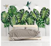 XLMING Minimalist Fresh Green Leaves Birds Marble Effect 3D Wallpaper Silky Texture Home Study Office Grey Dining Room Sofa Bedroom Living Room TV Backdrop-350cm×256cm