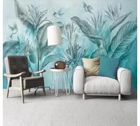 XLMING Minimalist Fresh Hand Drawn Blue Tropical Plants 3D Wallpaper Silky Texture Home Study Office Grey Dining Room Sofa Bedroom Living Room TV Backdrop-430cm×300cm