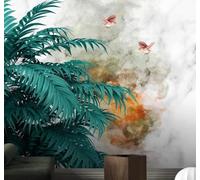 XLMING Minimalist Fresh Three Dimensional Green Leaves Birds 3D Wallpaper Luxury Silk Study Dining Feature Sofa Grey Bedroom Living Room Tv Decorative Wall-200cm×140cm
