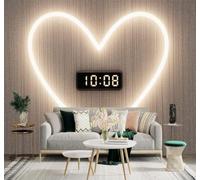 XLMING Minimalist Glowing Heart Digital Clock Warm Lighting 3D Wallpaper Silky Texture Home Study Office Grey Dining Room Sofa Bedroom Living Room TV Backdrop-150cm×105cm