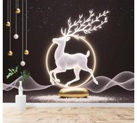 XLMING Minimalist Glowing White Deer Golden Ring Hills Starry Sky 3D Wallpaper Premium Textured Silk Study Dining Living Room Bedroom Sofa TV Wall Easy Install-250cm×170cm