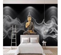 XLMING Minimalist Gold Buddha Statue Black and White Smoke 3D Wallpaper Luxury Home Dining Decor Paste Sofa Living Room The Wall for Bedroom Mural-430cm×300cm