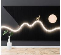 XLMING Minimalist Golden Deer Abstract Mountain Peaks Moonlight Light Art 3D Wallpaper Premium Textured Silk Study Dining Living Room Bedroom Sofa TV Wall Easy Install-200cm×140cm