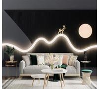 XLMING Minimalist Golden Deer Abstract Mountain Peaks Moonlight Light Art 3D Wallpaper Silky Texture Home Study Office Grey Dining Room Sofa Bedroom Living Room TV Backdrop-300cm×210cm
