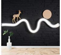 XLMING Minimalist Golden Deer Undulating Light Trail Moon Black Brick Wall 3D Wallpaper Silky Texture Home Study Office Grey Dining Room Sofa Bedroom Living Room TV Backdrop-200cm×140cm