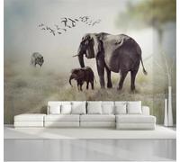 XLMING Minimalist Grasslands Animals Elephants Wolves 3D Wallpaper Silky Texture Home Study Office Grey Dining Room Sofa Bedroom Living Room TV Backdrop-400cm×280cm