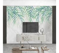 XLMING Minimalist Green Plants Leaves Marble Effect 3D Wallpaper Premium Textured Silk Study Dining Living Room Bedroom Sofa TV Wall Easy Install-400cm×280cm