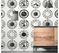 XLMING Minimalist Hand Drawn Black and White Clock Art 3D Wallpaper Premium Textured Silk Study Dining Living Room Bedroom Sofa TV Wall Easy Install-430cm×300cm
