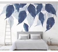 XLMING Minimalist Hand Drawn Blue Plants Leaves 3D Wallpaper Luxury Home Dining Decor Paste Sofa Living Room The Wall for Bedroom Mural-350cm×256cm
