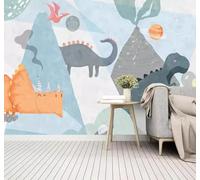 XLMING Minimalist Hand Drawn Cartoon Dinosaur Planet Volcano 3D Wallpaper Silky Texture Home Study Office Grey Dining Room Sofa Bedroom Living Room TV Backdrop-250cm×170cm