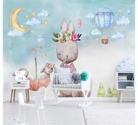 XLMING Minimalist Hand Drawn Cartoon Fresh Rabbit Balloons 3D Wallpaper Silky Texture Home Study Office Grey Dining Room Sofa Bedroom Living Room TV Backdrop-200cm×140cm