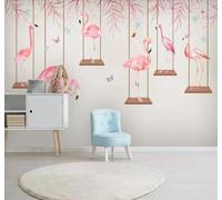 XLMING Minimalist Hand Drawn Flamingos Watercolour Leaves 3D Wallpaper Silky Texture Home Study Office Grey Dining Room Sofa Bedroom Living Room TV Backdrop-430cm×300cm