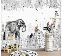 XLMING Minimalist Hand Drawn Grassland Elephant Giraffe 3D Wallpaper Luxury Home Dining Decor Paste Sofa Living Room The Wall for Bedroom Mural-250cm×170cm