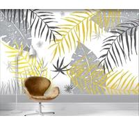 XLMING Minimalist Hand Drawn Grey Yellow Leaves 3D Wallpaper Luxury Home Dining Decor Paste Sofa Living Room The Wall for Bedroom Mural-200cm×140cm
