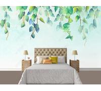 XLMING Minimalist Hand Drawn Plants Green Leaves Vines 3D Wallpaper Luxury Silk Study Dining Feature Sofa Grey Bedroom Living Room Tv Decorative Wall-350cm×256cm