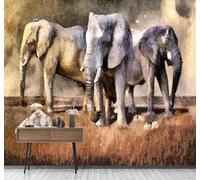 XLMING Minimalist Hand Drawn Vintage African Animals Elephant 3D Wallpaper Silky Texture Home Study Office Grey Dining Room Sofa Bedroom Living Room TV Backdrop-400cm×280cm