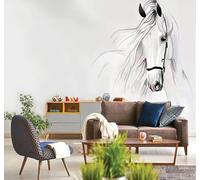 XLMING Minimalist Hand Drawn White Horse Abstract Art 3D Wallpaper Premium Textured Silk Study Dining Living Room Bedroom Sofa TV Wall Easy Install-430cm×300cm