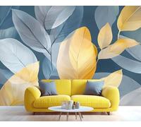 XLMING Minimalist Hand Drawn Yellow Blue Leaves 3D Wallpaper Luxury Home Dining Decor Paste Sofa Living Room The Wall for Bedroom Mural-300cm×210cm