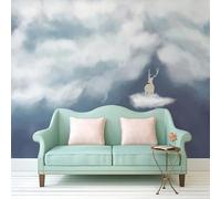 XLMING Minimalist Hand Painted Blue Sky White Clouds Reindeer 3D Wallpaper Luxury Silk Study Dining Feature Sofa Grey Bedroom Living Room Tv Decorative Wall-300cm×210cm