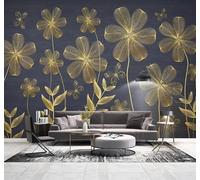 XLMING Minimalist Light Luxury Gold Lines Flowers 3D Wallpaper Luxury Silk Study Dining Feature Sofa Grey Bedroom Living Room Tv Decorative Wall-150cm×105cm
