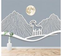 XLMING Minimalist Lines Goat Full Moon Mountain Landscape 3D Wallpaper Premium Textured Silk Study Dining Living Room Bedroom Sofa TV Wall Easy Install-200cm×140cm