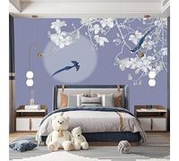 XLMING Minimalist Moon Branches Flowers Birds 3D Wallpaper Premium Textured Silk Study Dining Living Room Bedroom Sofa TV Wall Easy Install-430cm×300cm