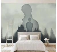 XLMING Minimalist Morning Mist Forest Castle Prince Shadows 3D Wallpaper Silky Texture Home Study Office Grey Dining Room Sofa Bedroom Living Room TV Backdrop-300cm×210cm