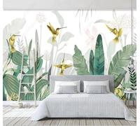 XLMING Minimalist Plants Green Leaves Flowers Birds 3D Wallpaper Premium Textured Silk Study Dining Living Room Bedroom Sofa TV Wall Easy Install-300cm×210cm