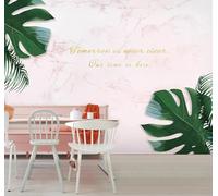 XLMING Minimalist Plants Green Leaves Pink Marble Effect 3D Wallpaper Luxury Home Dining Decor Paste Sofa Living Room The Wall for Bedroom Mural-400cm×280cm