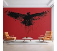 XLMING Minimalist Red Creative Black Little Bird 3D Wallpaper Premium Textured Silk Study Dining Living Room Bedroom Sofa TV Wall Easy Install-430cm×300cm