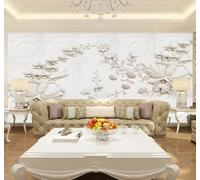 XLMING Minimalist Relief Carving White Flowers 3D Wallpaper Luxury Home Dining Decor Paste Sofa Living Room The Wall for Bedroom Mural-250cm×170cm