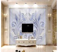 XLMING Minimalist Relief Creative Blue Plants 3D Wallpaper Luxury Home Dining Decor Paste Sofa Living Room The Wall for Bedroom Mural-350cm×256cm