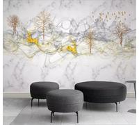 XLMING Minimalist Smoky Lines Reindeer White Faux Marble 3D Wallpaper Silky Texture Home Study Office Grey Dining Room Sofa Bedroom Living Room TV Backdrop-150cm×105cm