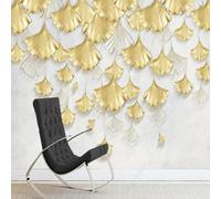 XLMING Minimalist Three Dimensiona Luxurious Golden Ginkgo Leaves 3D Wallpaper Silky Texture Home Study Office Grey Dining Room Sofa Bedroom Living Room TV Backdrop-400cm×280cm
