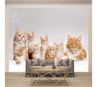 XLMING Minimalist Three Dimensional Animal Kitten 3D Wallpaper Premium Textured Silk Study Dining Living Room Bedroom Sofa TV Wall Easy Install-300cm×210cm