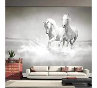 XLMING Minimalist Three Dimensional Animals White Horse River 3D Wallpaper Premium Textured Silk Study Dining Living Room Bedroom Sofa TV Wall Easy Install-300cm×210cm