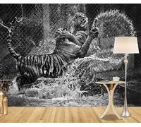 XLMING Minimalist Three Dimensional Black and White Animal Tiger 3D Wallpaper Premium Textured Silk Study Dining Living Room Bedroom Sofa TV Wall Easy Install-400cm×280cm