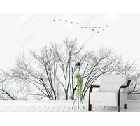 XLMING Minimalist Three Dimensional Black and White Trees Birds in Flight 3D Wallpaper Luxury Silk Study Dining Feature Sofa Grey Bedroom Living Room Tv Decorative Wall-430cm×300cm