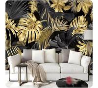 XLMING Minimalist Three Dimensional Black Gold Leaves 3D Wallpaper Luxury Silk Study Dining Feature Sofa Grey Bedroom Living Room Tv Decorative Wall-250cm×170cm