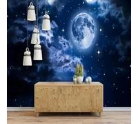 XLMING Minimalist Three Dimensional Blue Starry Sky Moon 3D Wallpaper Premium Textured Silk Study Dining Living Room Bedroom Sofa TV Wall Easy Install-250cm×170cm