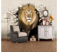XLMING Minimalist Three Dimensional Breaking Through A Wall Animal Lion 3D Wallpaper Luxury Silk Study Dining Feature Sofa Grey Bedroom Living Room Tv Decorative Wall-200cm×140cm
