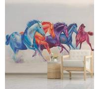 XLMING Minimalist Three Dimensional Colourful Animal Horse 3D Wallpaper Silky Texture Home Study Office Grey Dining Room Sofa Bedroom Living Room TV Backdrop-400cm×280cm