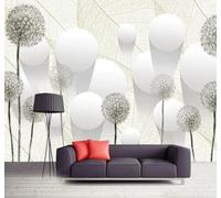 XLMING Minimalist Three Dimensional Dandelion Sphere Leaves 3D Wallpaper Luxury Silk Study Dining Feature Sofa Grey Bedroom Living Room Tv Decorative Wall-400cm×280cm