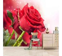 XLMING Minimalist Three Dimensional Elegant Red Roses 3D Wallpaper Premium Textured Silk Study Dining Living Room Bedroom Sofa TV Wall Easy Install-350cm×256cm