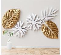 XLMING Minimalist Three Dimensional Gold Leaves White Flowers Art 3D Wallpaper Silky Texture Home Study Office Grey Dining Room Sofa Bedroom Living Room TV Backdrop-400cm×280cm