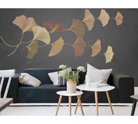 XLMING Minimalist Three Dimensional Gold Multicoloured Ginkgo Leaves 3D Wallpaper Luxury Silk Study Dining Feature Sofa Grey Bedroom Living Room Tv Decorative Wall-250cm×170cm