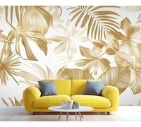 XLMING Minimalist Three Dimensional Gold Plants Leaves 3D Wallpaper Luxury Home Dining Decor Paste Sofa Living Room The Wall for Bedroom Mural-250cm×170cm