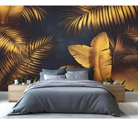 XLMING Minimalist Three Dimensional Gold Plants Leaves 3D Wallpaper Luxury Home Dining Decor Paste Sofa Living Room The Wall for Bedroom Mural-250cm×170cm